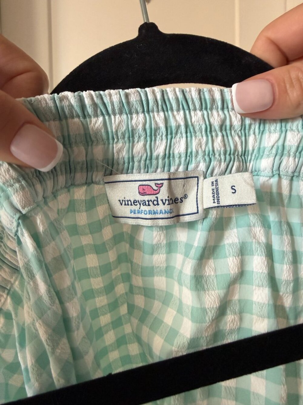 Vineyard Vines Gingham Square Neck Turquoise Seersucker Dress Size Small - Picture 7 of 9